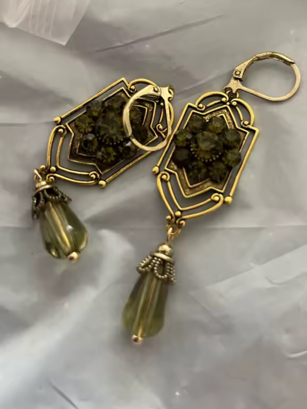 Anthropologie New Retro Gold and Green Color Drop Earrings - Picture 2 of 5